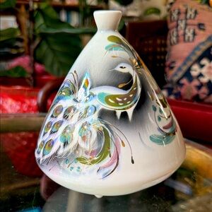 Sascha Brastoff 1950s midcentury ceramic peacock ashtray